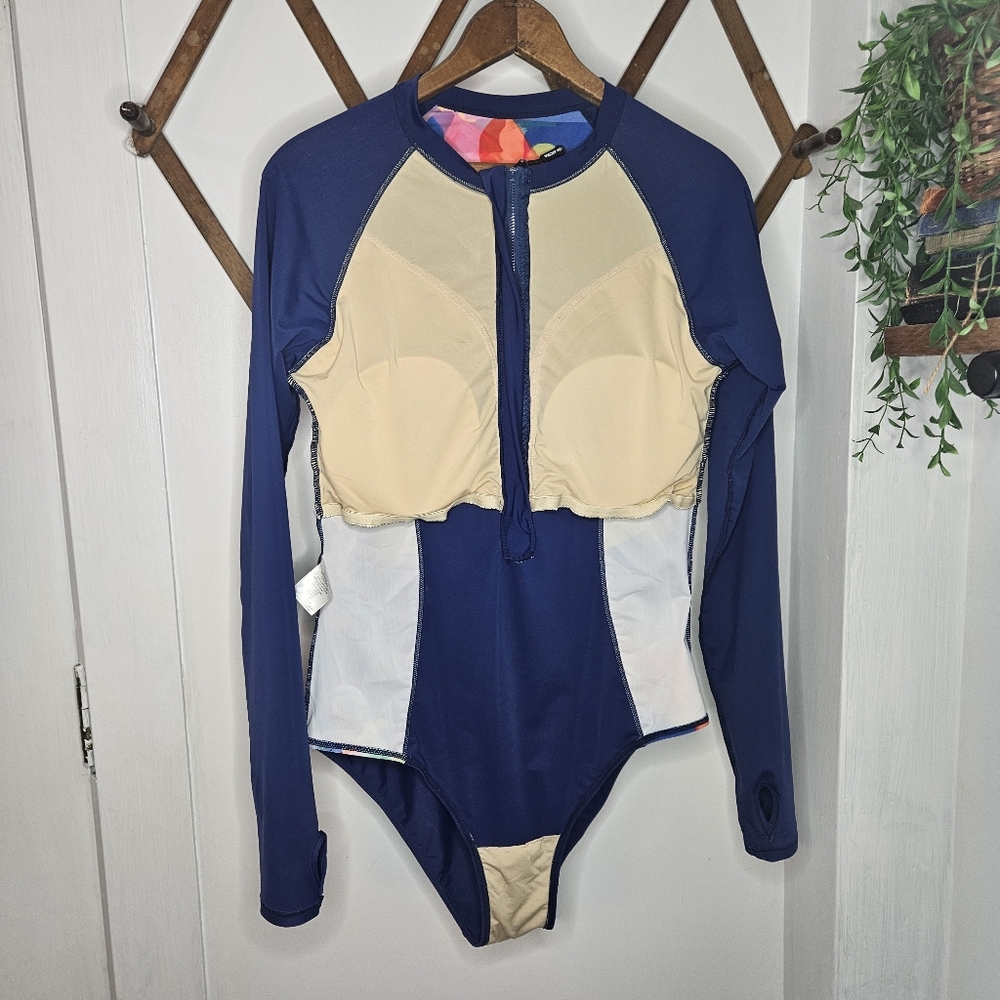 Axesea Siren Blue Long Sleeve One Piece Swimsuit  14 with Front Zipper UPF 50+‎ - Picture 6 of 13